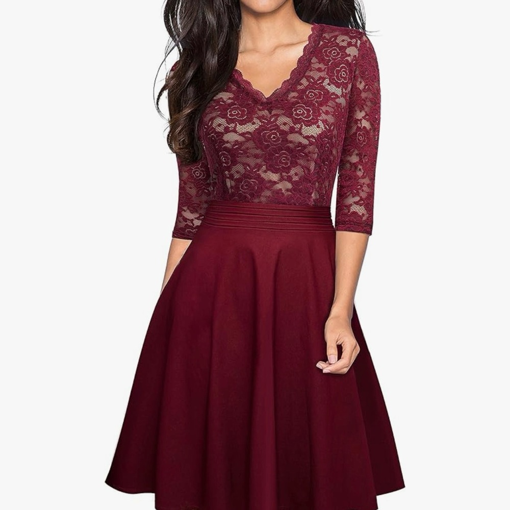 Elegant Burgundy Lace Dress